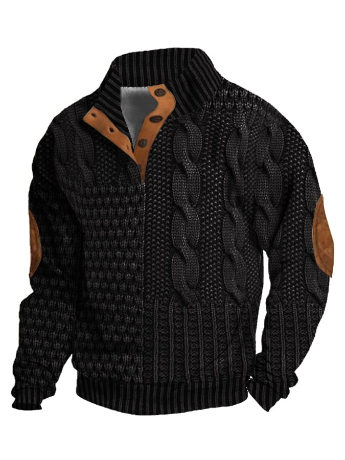 aakip™-Elegant texture men's casual retro cashmere stand collar button sweatshirt