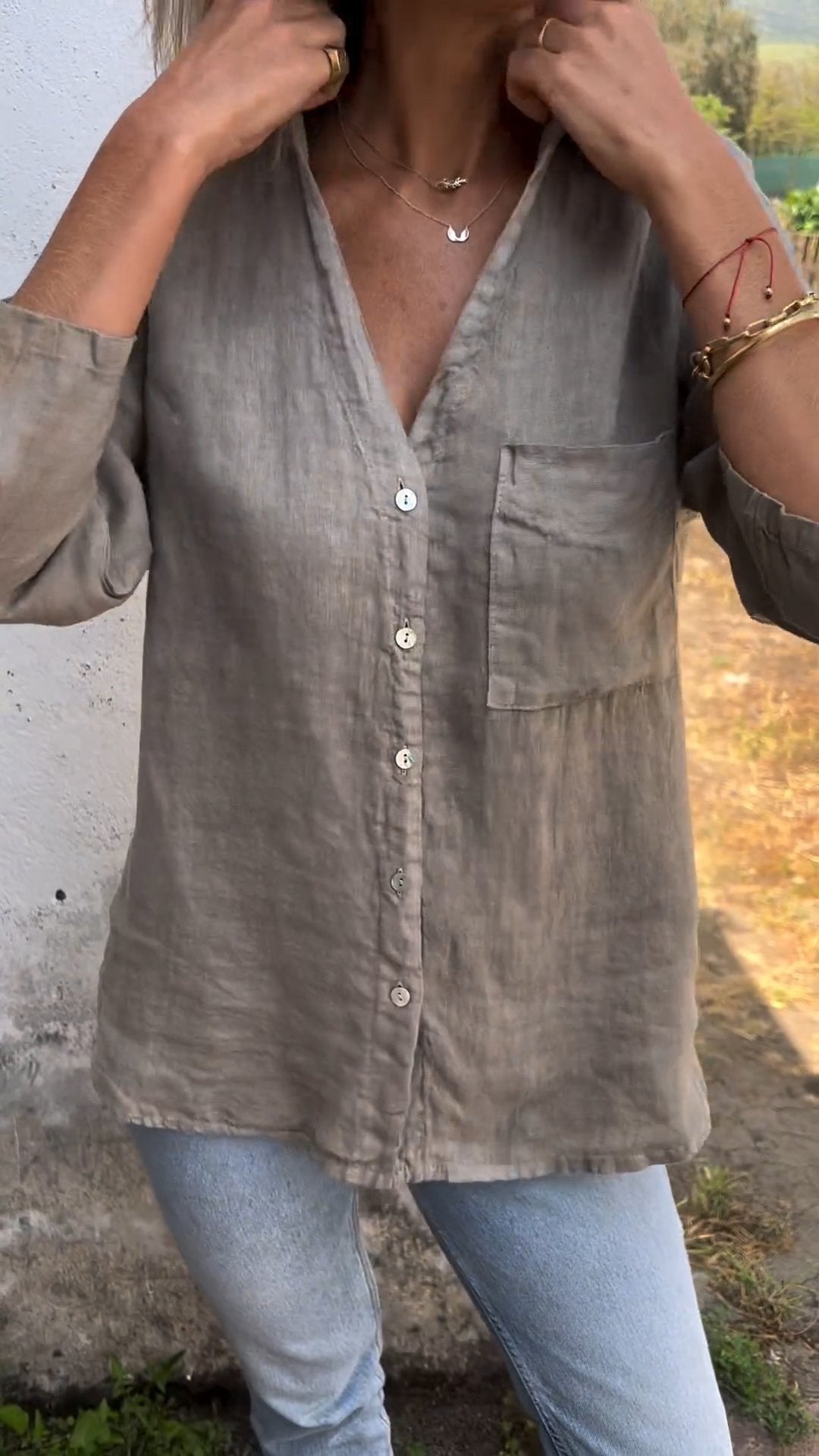 aakip™-Cotton and Linen Mid-sleeve Lapel Shirt (Buy 2 Free Shipping)