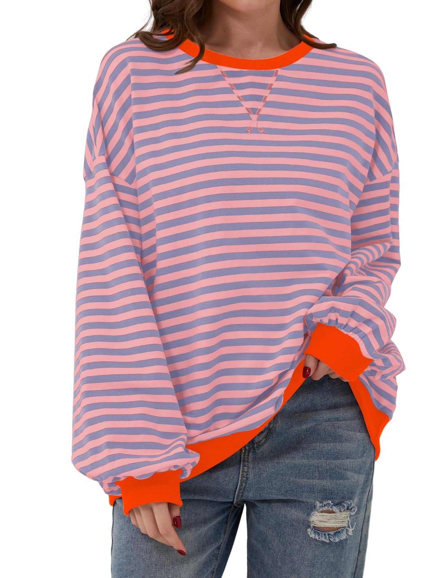 aakip™-WOMEN'S OVERSIZED STRIPED LONG SLEEVE PULLOVER (BUY 2 FREE SHIPPING)
