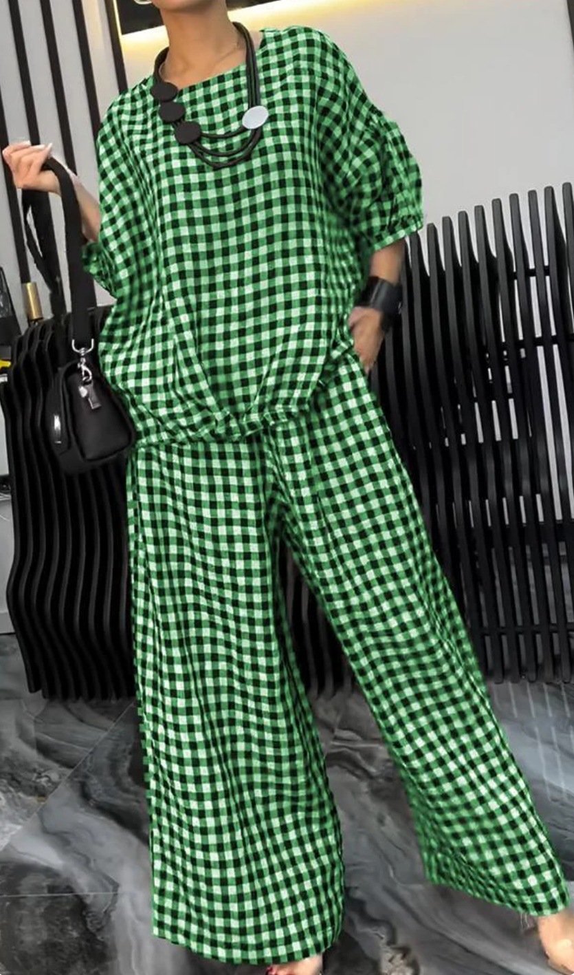 aakip™-Women's Comfortable Plaid Top And Pants Two-Piece Set