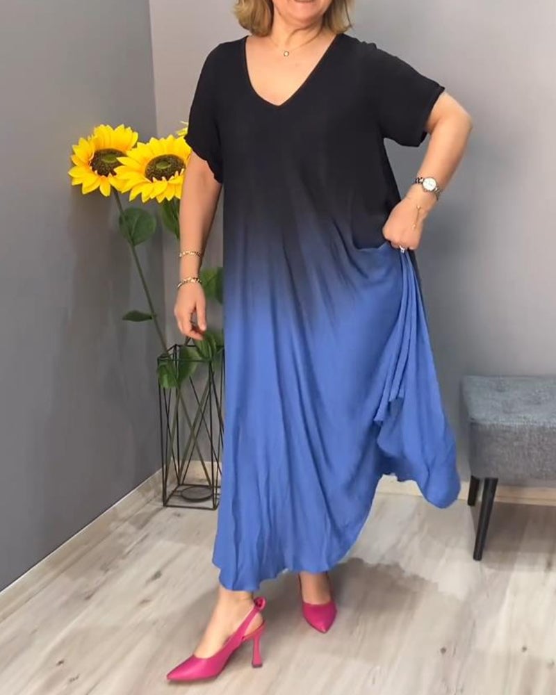 aakip™-Casual pleated ombre dress