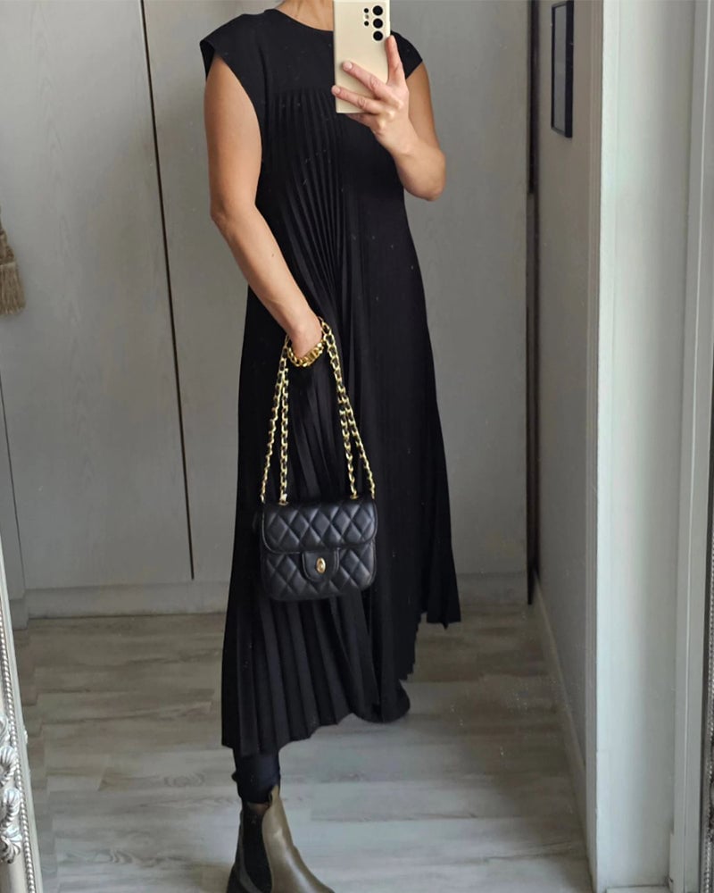 aakip™-🔥Hot sale 49% OFF🔥Women Pleated Simple Solid Colour Dress