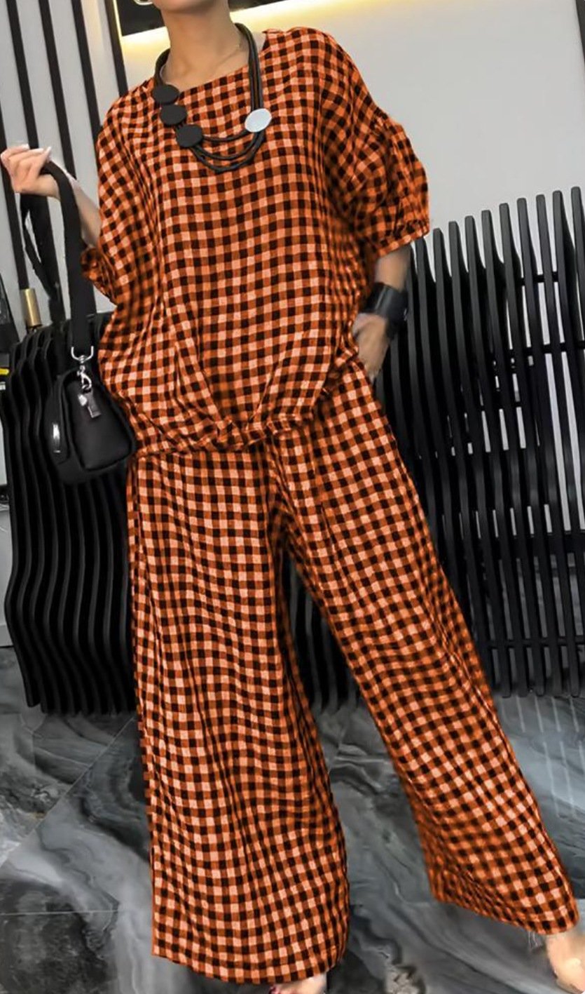 aakip™-Women's Comfortable Plaid Top And Pants Two-Piece Set