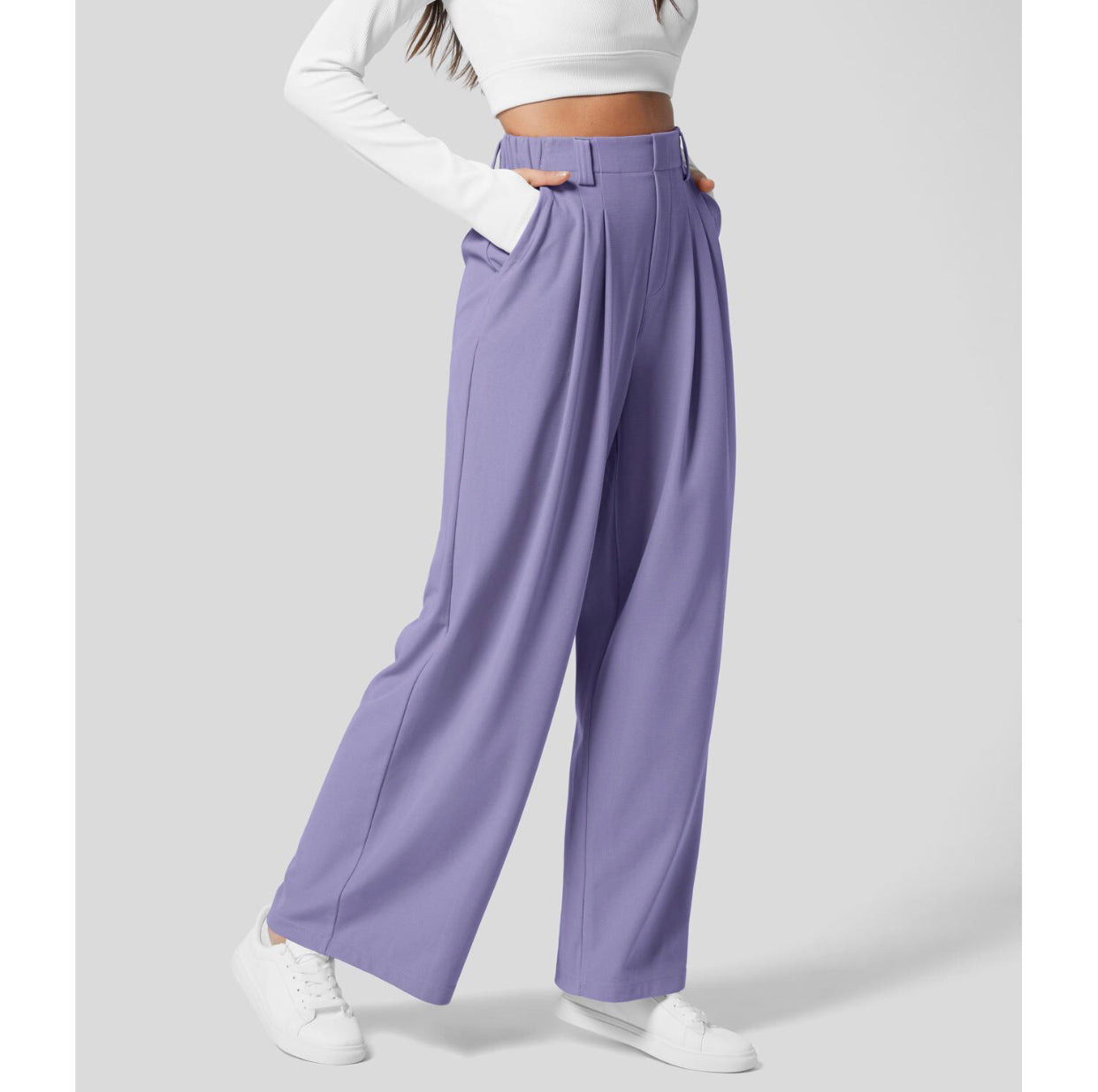 aakip™-2024 High Waisted Plicated Side Pocket Wide Leg Waffle Casual Pants