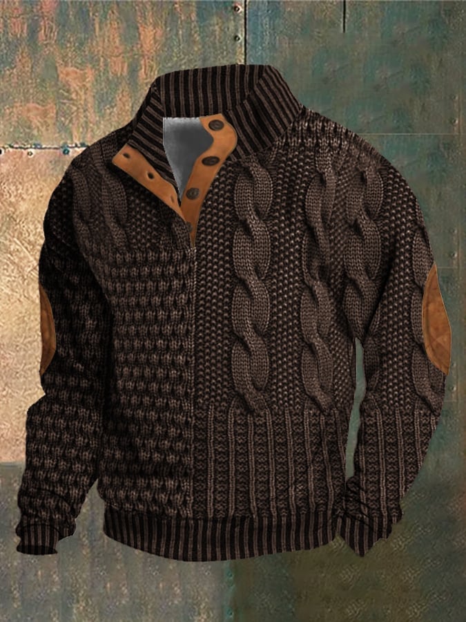 aakip™-Elegant texture men's casual retro cashmere stand collar button sweatshirt