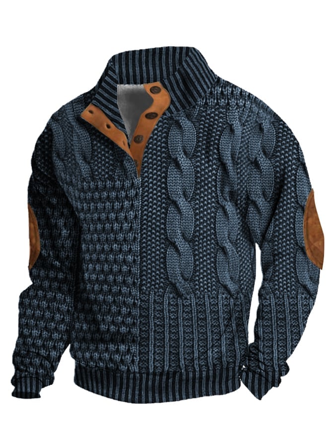 aakip™-Elegant texture men's casual retro cashmere stand collar button sweatshirt