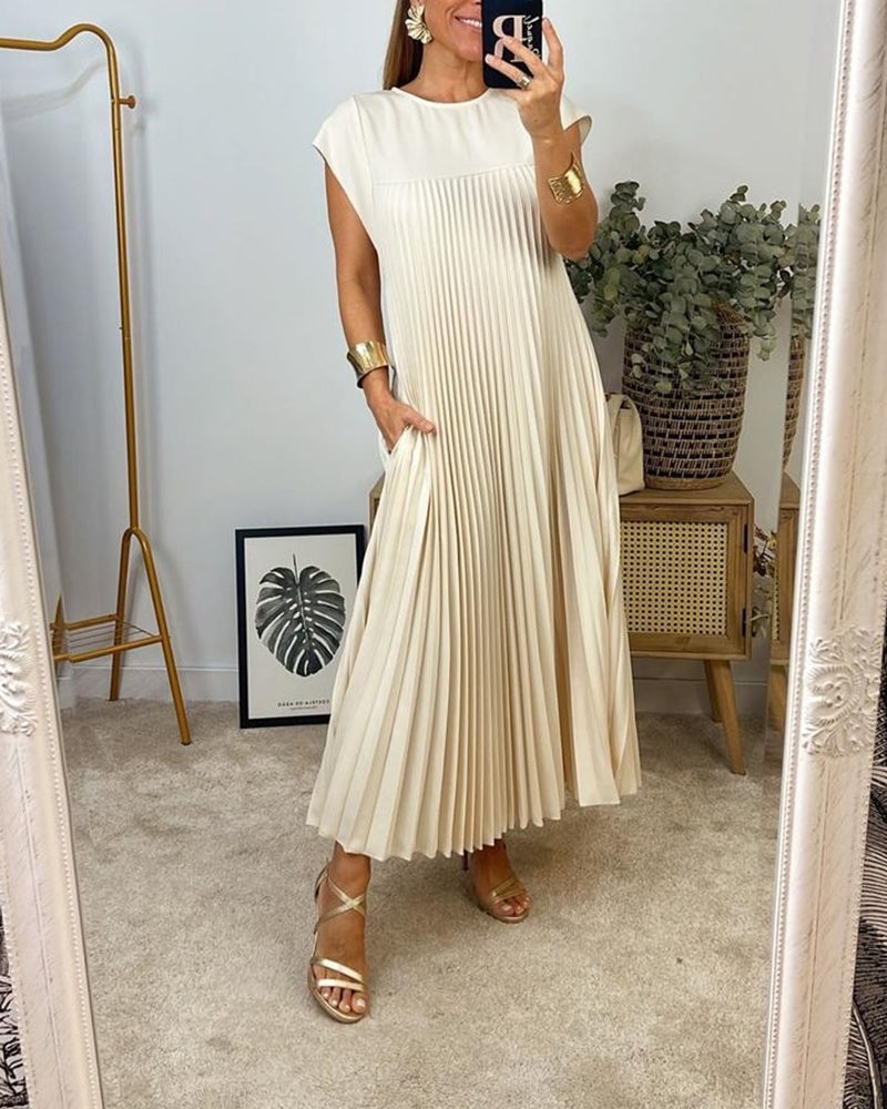 aakip™-🔥Hot sale 49% OFF🔥Women Pleated Simple Solid Colour Dress