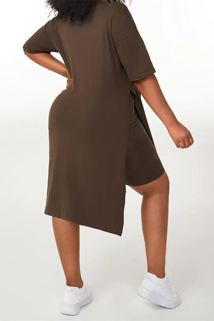 aakip™-Letter Print Split Side V Neck T-Shirt & Shorts Two Piece Set