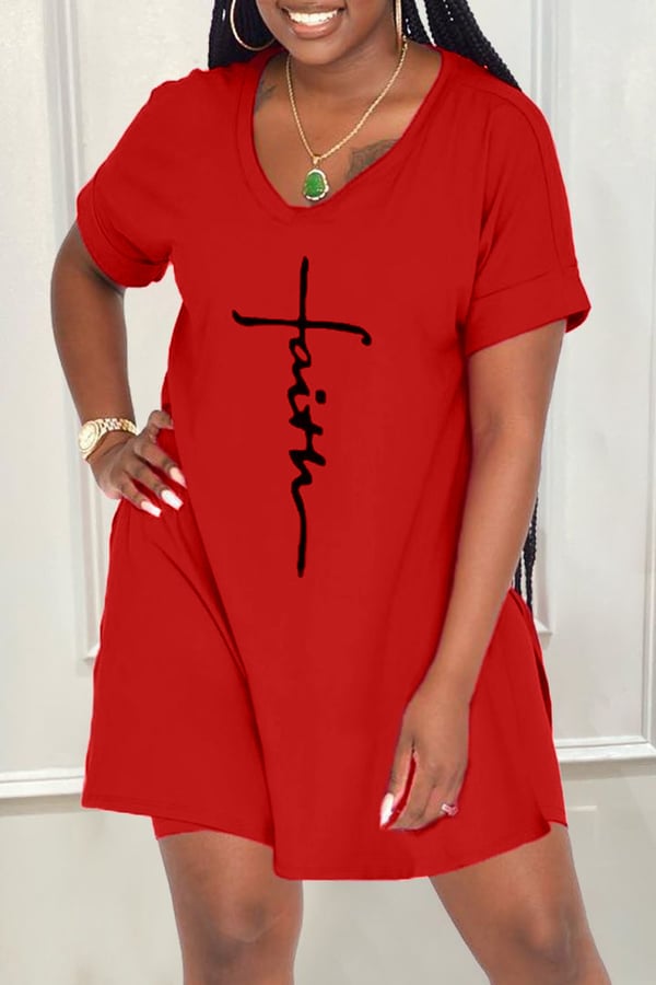 aakip™-Letter Print Split Side V Neck T-Shirt & Shorts Two Piece Set