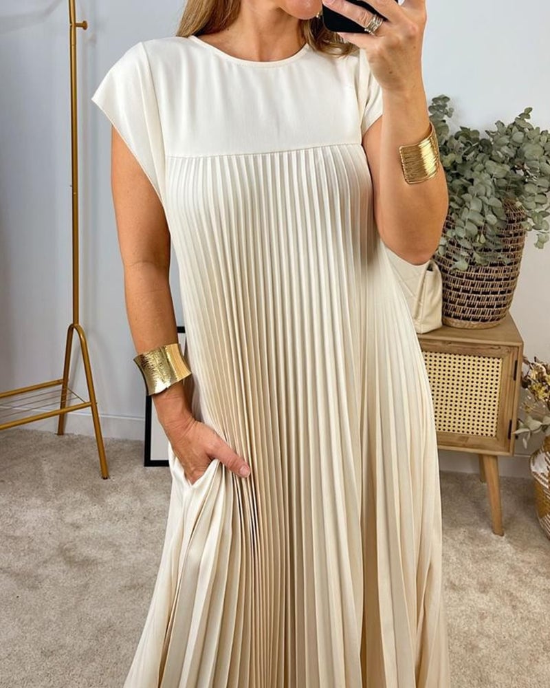 aakip™-🔥Hot sale 49% OFF🔥Women Pleated Simple Solid Colour Dress