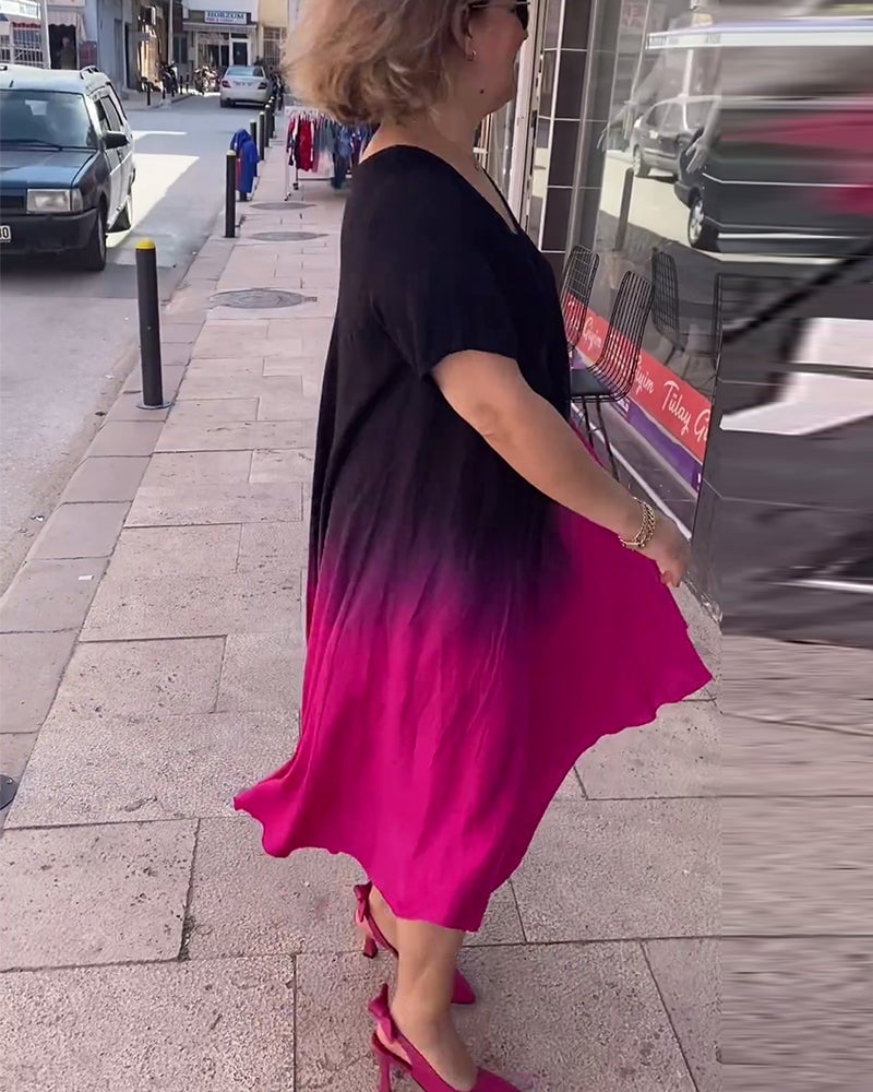 aakip™-Casual pleated ombre dress
