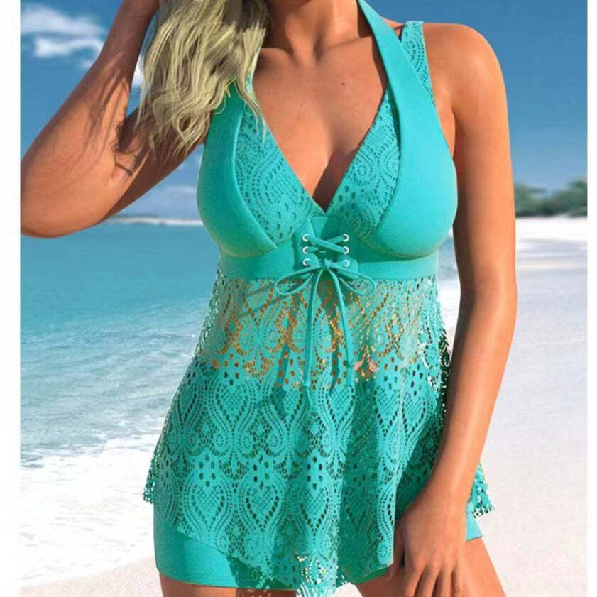 aakip™-Women’s Tankini with Shorts Two Piece Swimsuit with Drawstring and Lace