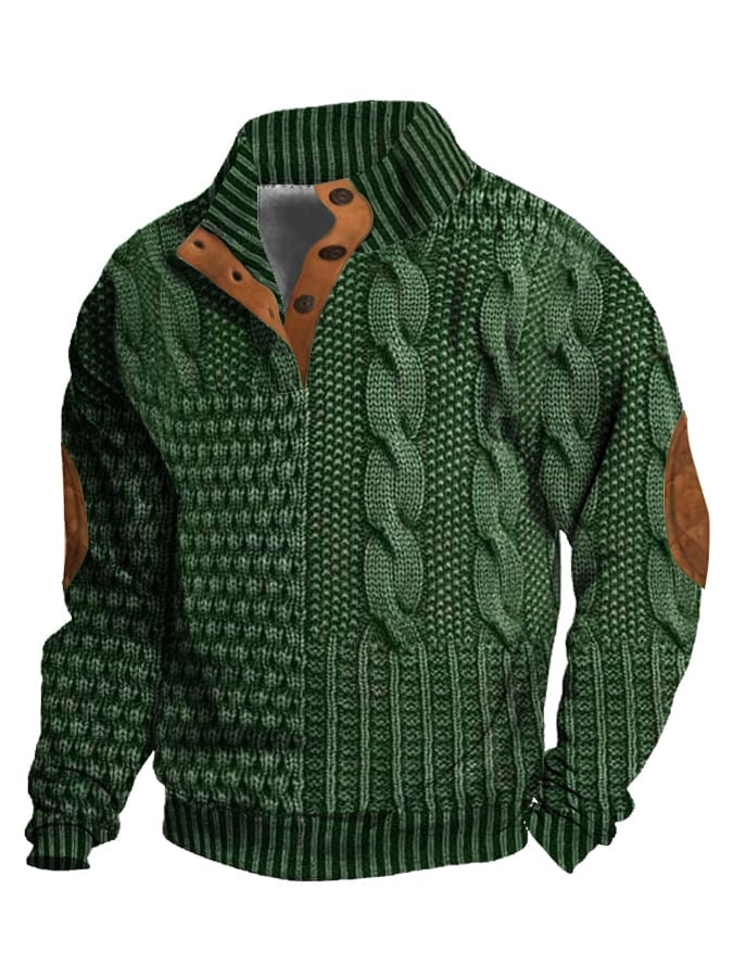 aakip™-Elegant texture men's casual retro cashmere stand collar button sweatshirt