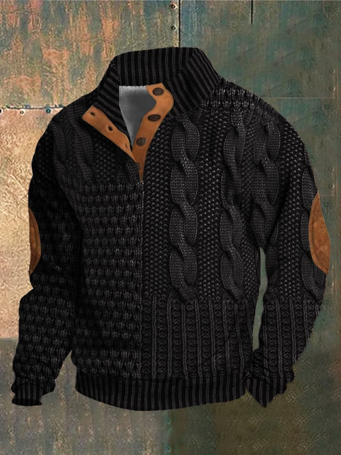 aakip™-Elegant texture men's casual retro cashmere stand collar button sweatshirt