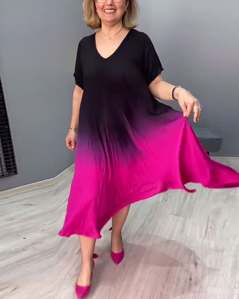 aakip™-Casual pleated ombre dress