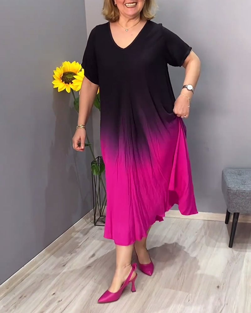 aakip™-Casual pleated ombre dress