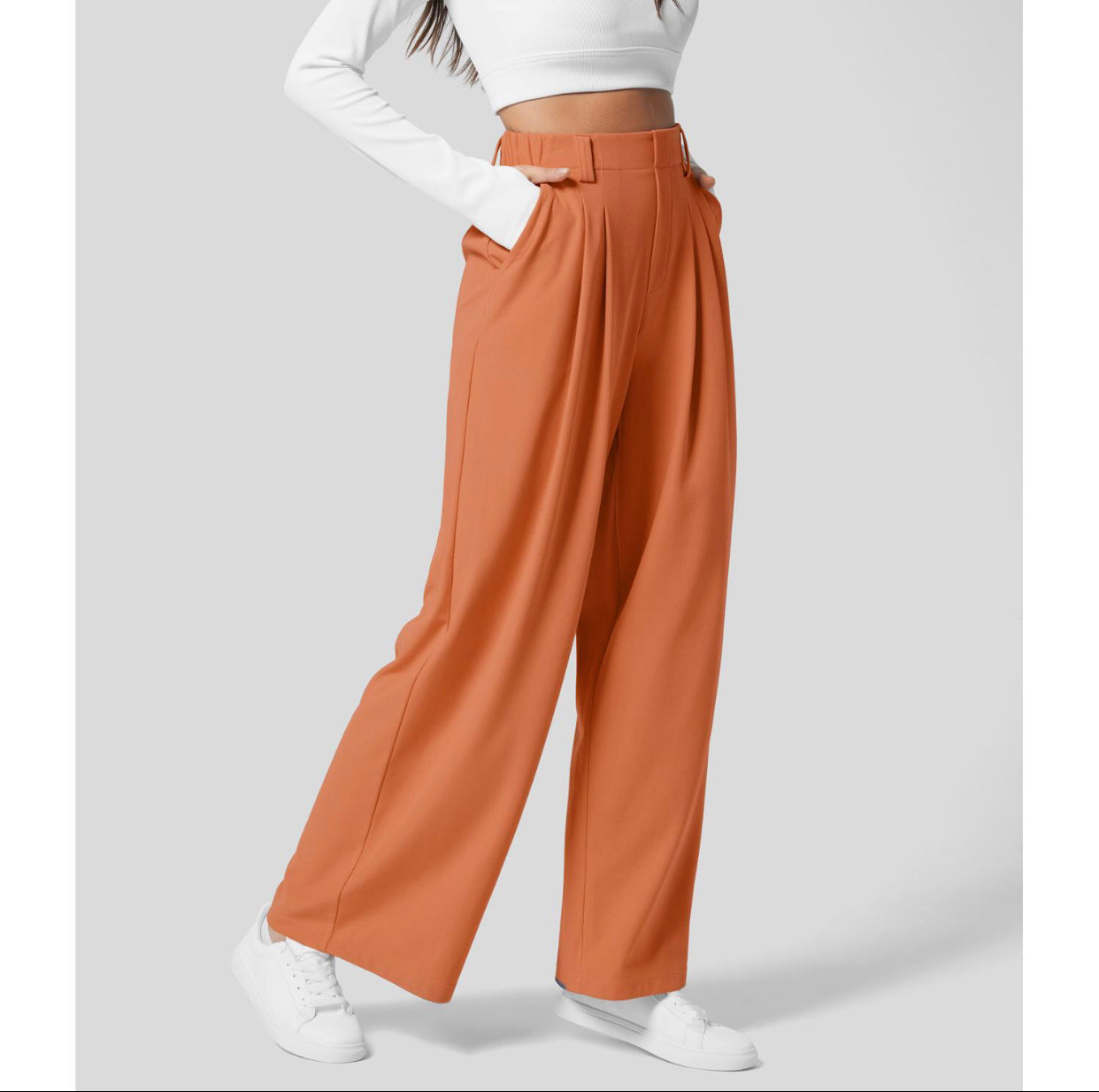 aakip™-2024 High Waisted Plicated Side Pocket Wide Leg Waffle Casual Pants