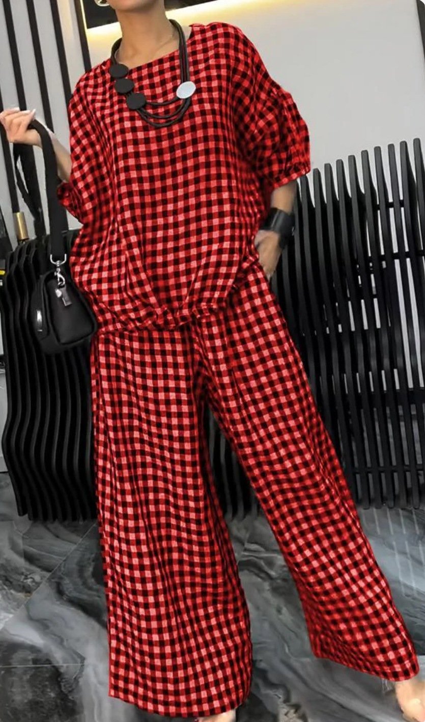 aakip™-Women's Comfortable Plaid Top And Pants Two-Piece Set