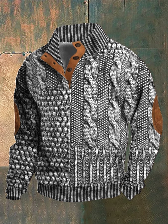 aakip™-Elegant texture men's casual retro cashmere stand collar button sweatshirt