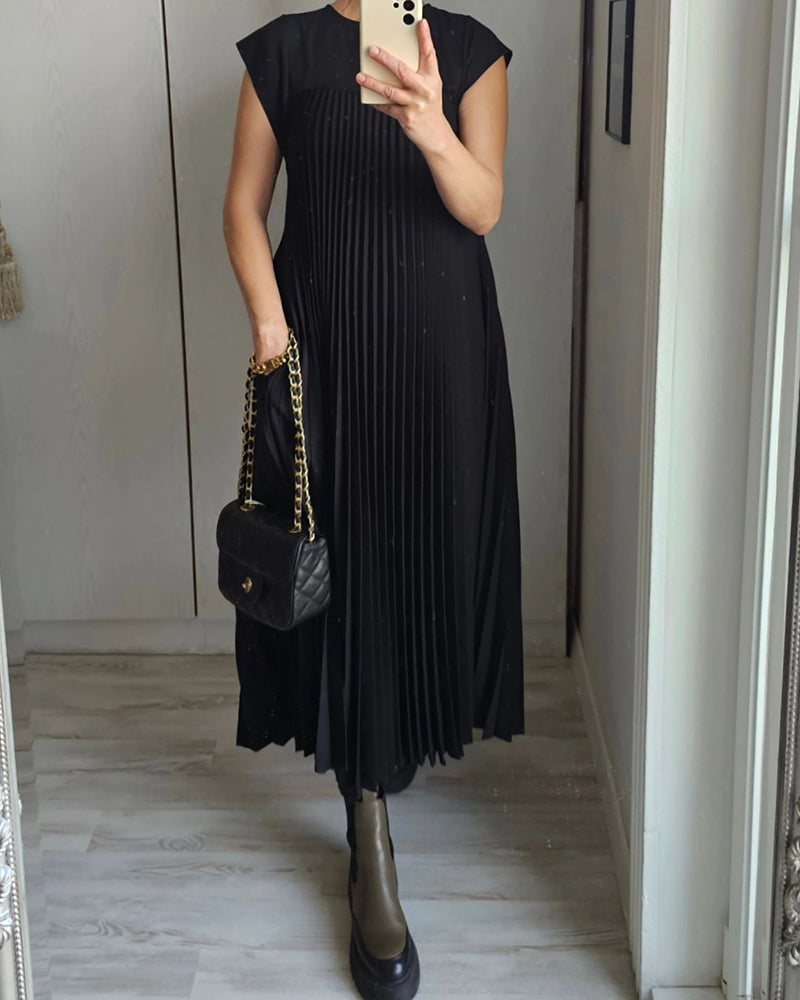 aakip™-🔥Hot sale 49% OFF🔥Women Pleated Simple Solid Colour Dress
