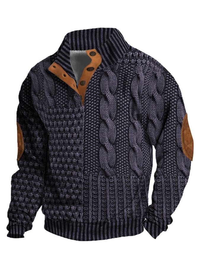 aakip™-Elegant texture men's casual retro cashmere stand collar button sweatshirt