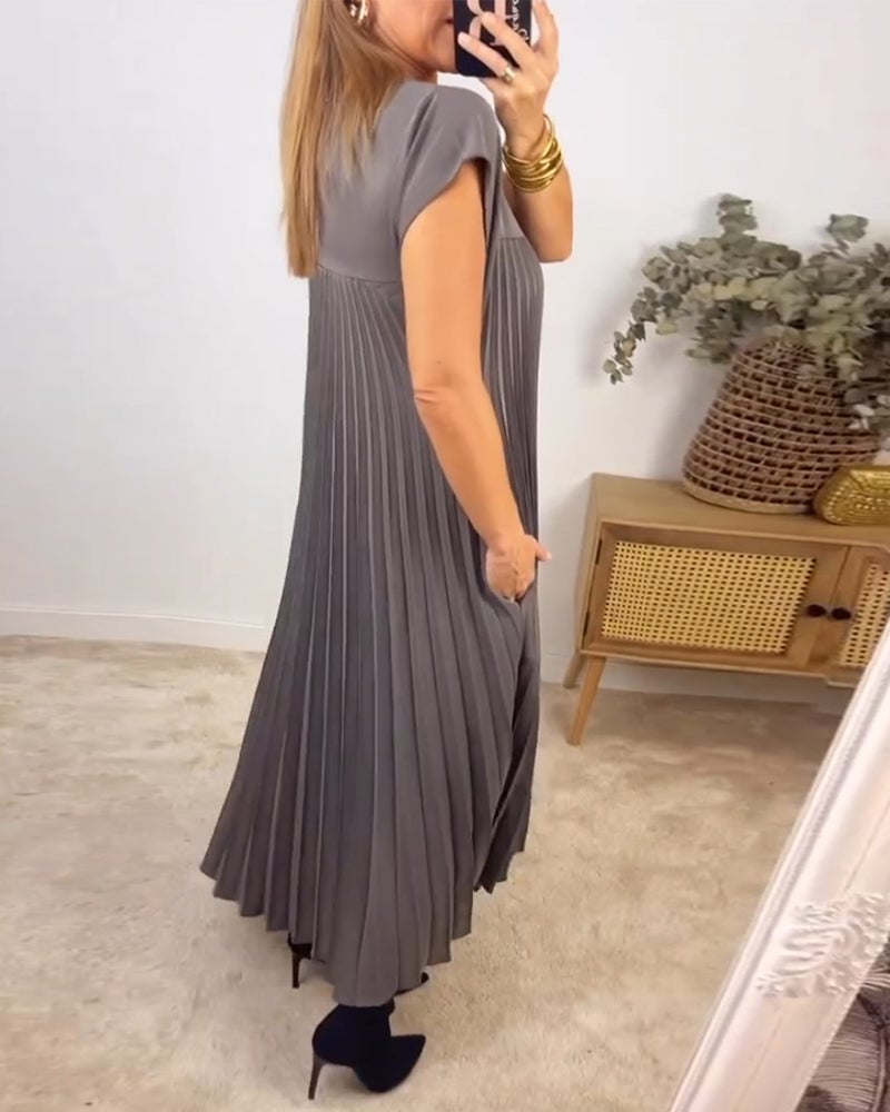aakip™-🔥Hot sale 49% OFF🔥Women Pleated Simple Solid Colour Dress