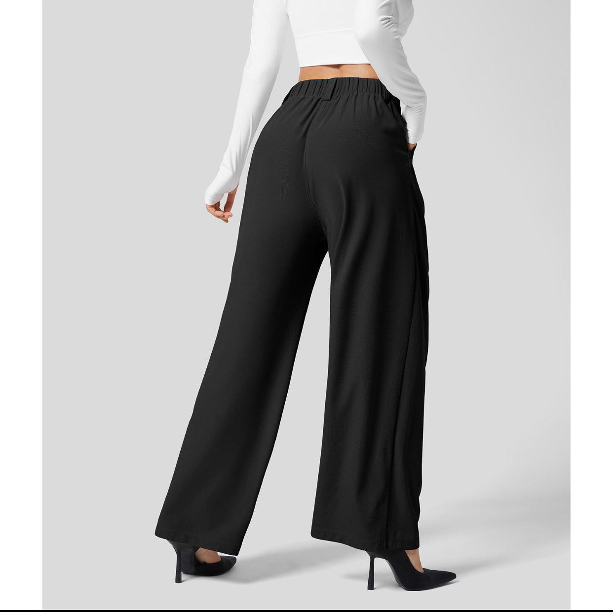 aakip™-2024 High Waisted Plicated Side Pocket Wide Leg Waffle Casual Pants