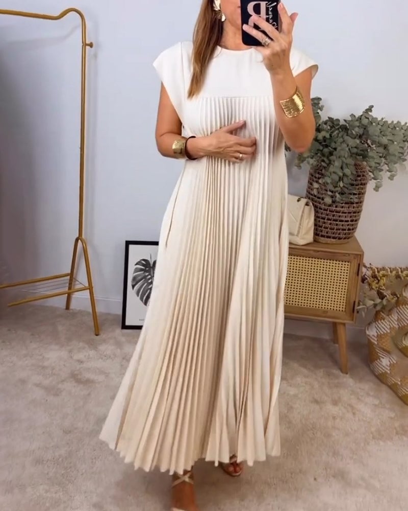 aakip™-🔥Hot sale 49% OFF🔥Women Pleated Simple Solid Colour Dress