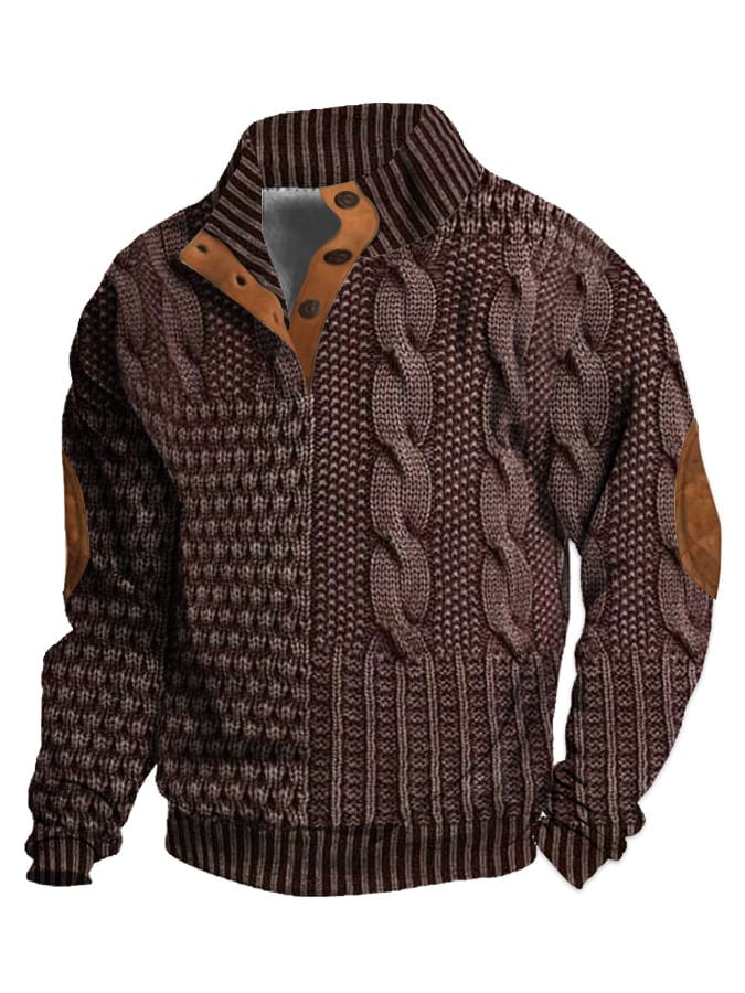 aakip™-Elegant texture men's casual retro cashmere stand collar button sweatshirt