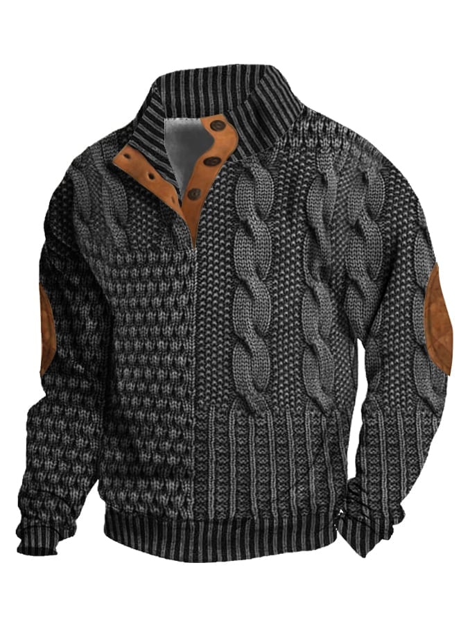 aakip™-Elegant texture men's casual retro cashmere stand collar button sweatshirt