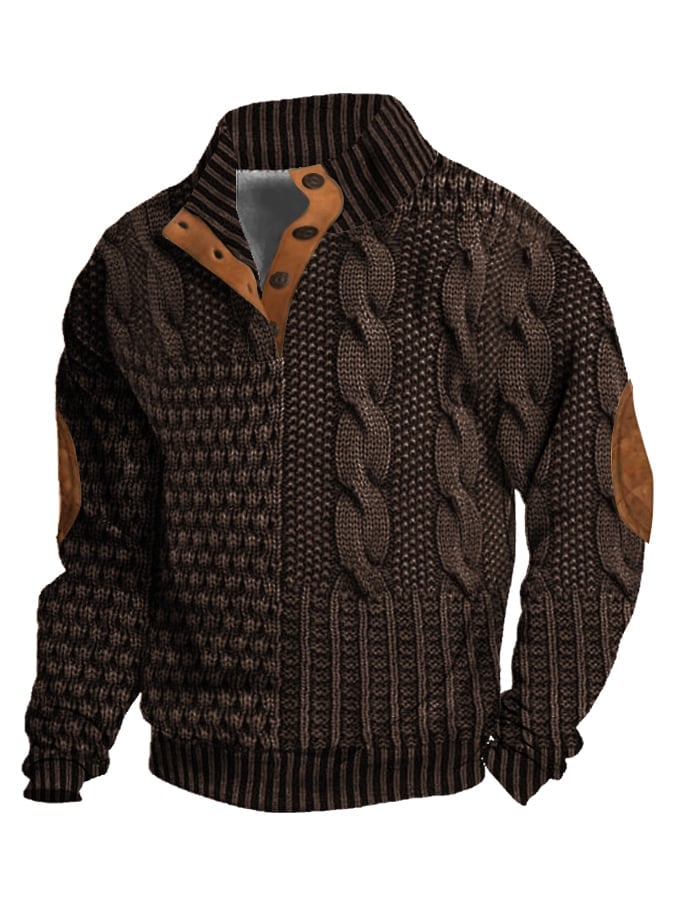 aakip™-Elegant texture men's casual retro cashmere stand collar button sweatshirt