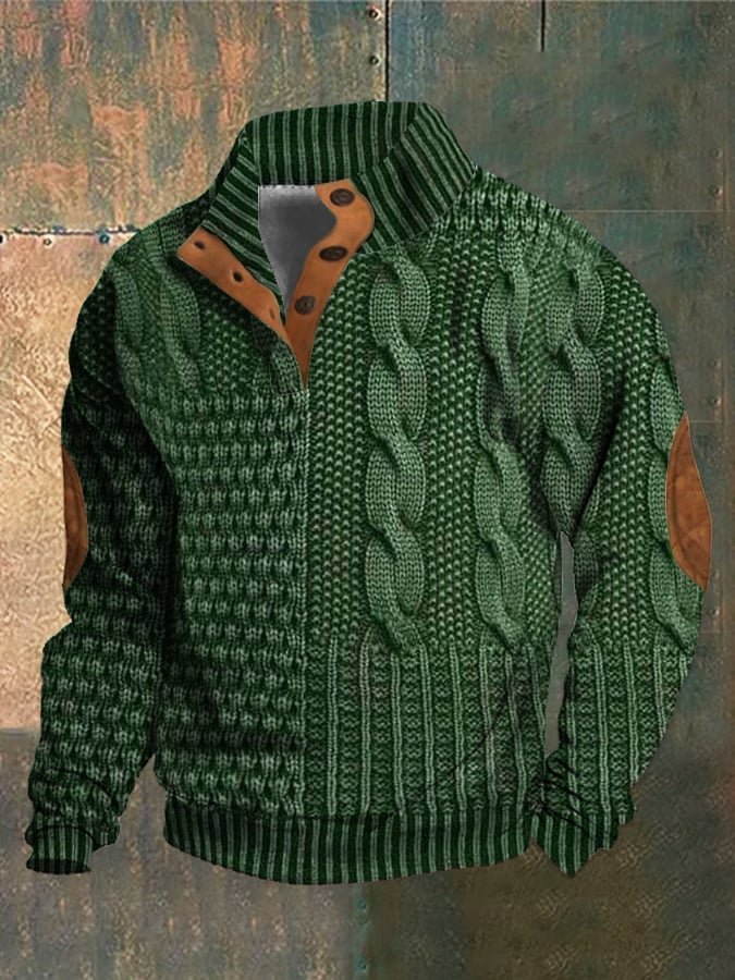 aakip™-Elegant texture men's casual retro cashmere stand collar button sweatshirt