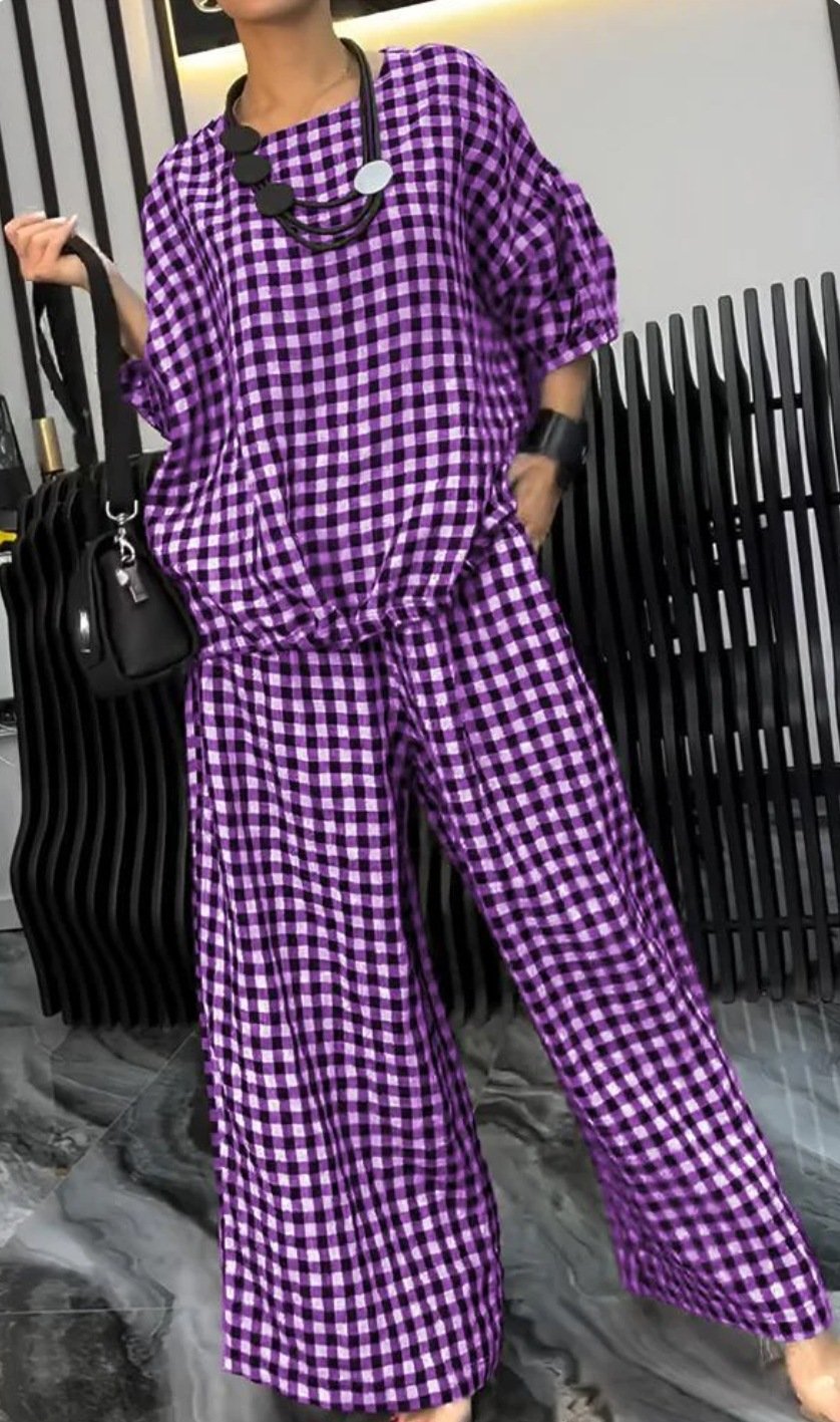 aakip™-Women's Comfortable Plaid Top And Pants Two-Piece Set
