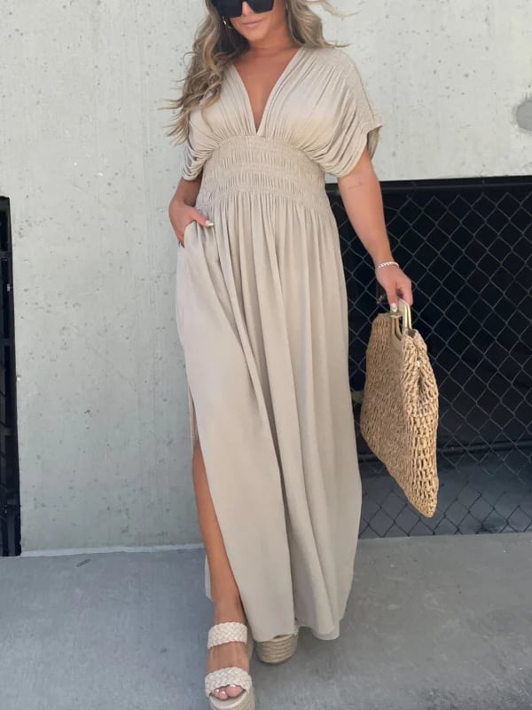 aakip™-NEW IN 💗 SLIT V-NECK EFFORTLESS MAXI LONG DRESS