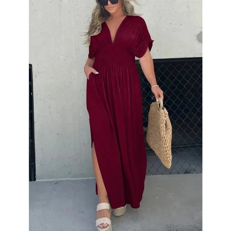 aakip™-NEW IN 💗 SLIT V-NECK EFFORTLESS MAXI LONG DRESS