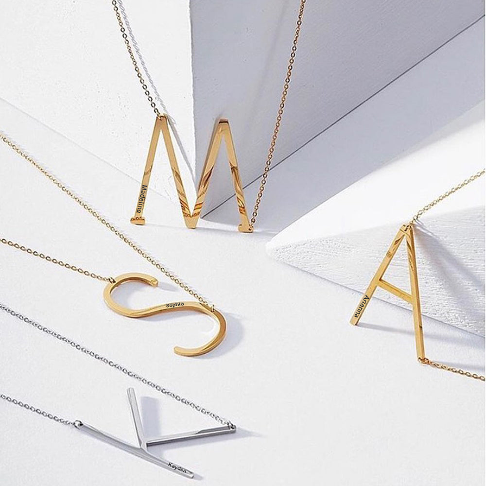 aakip™-Engraved Alphabet A Initial Necklace