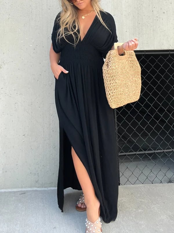 aakip™-NEW IN 💗 SLIT V-NECK EFFORTLESS MAXI LONG DRESS