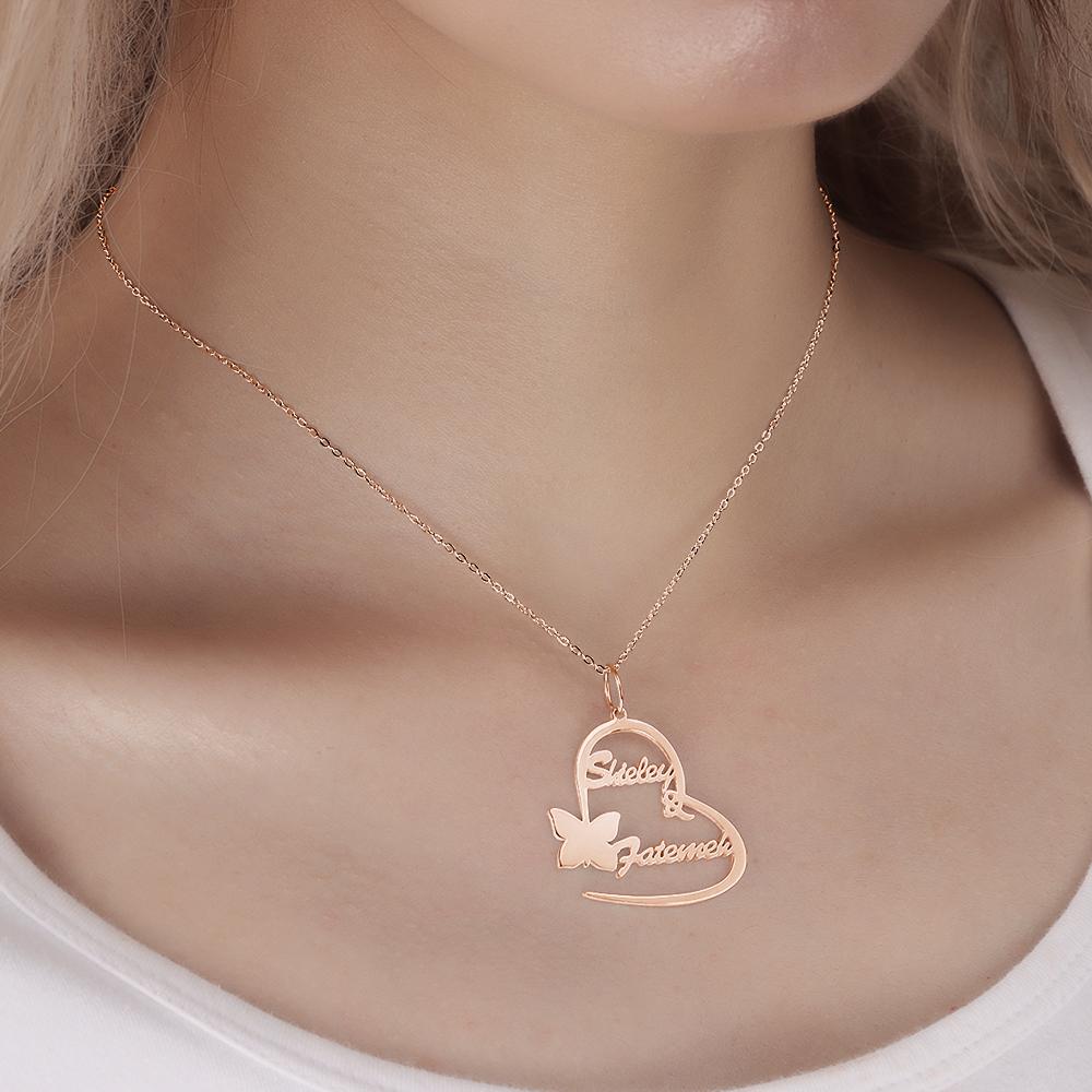 aakip™-Custom Name Necklace Couple's Necklace Heart-shaped with Little Butterfly