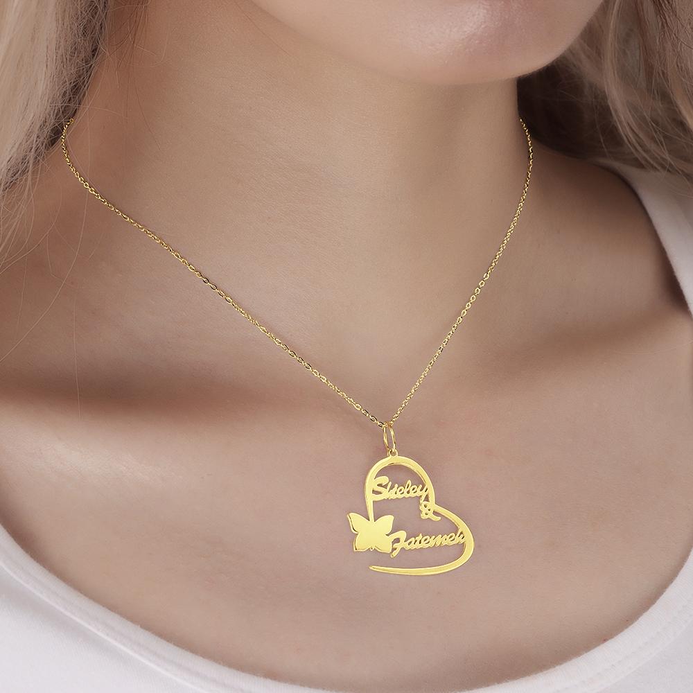 aakip™-Custom Name Necklace Couple's Necklace Heart-shaped with Little Butterfly
