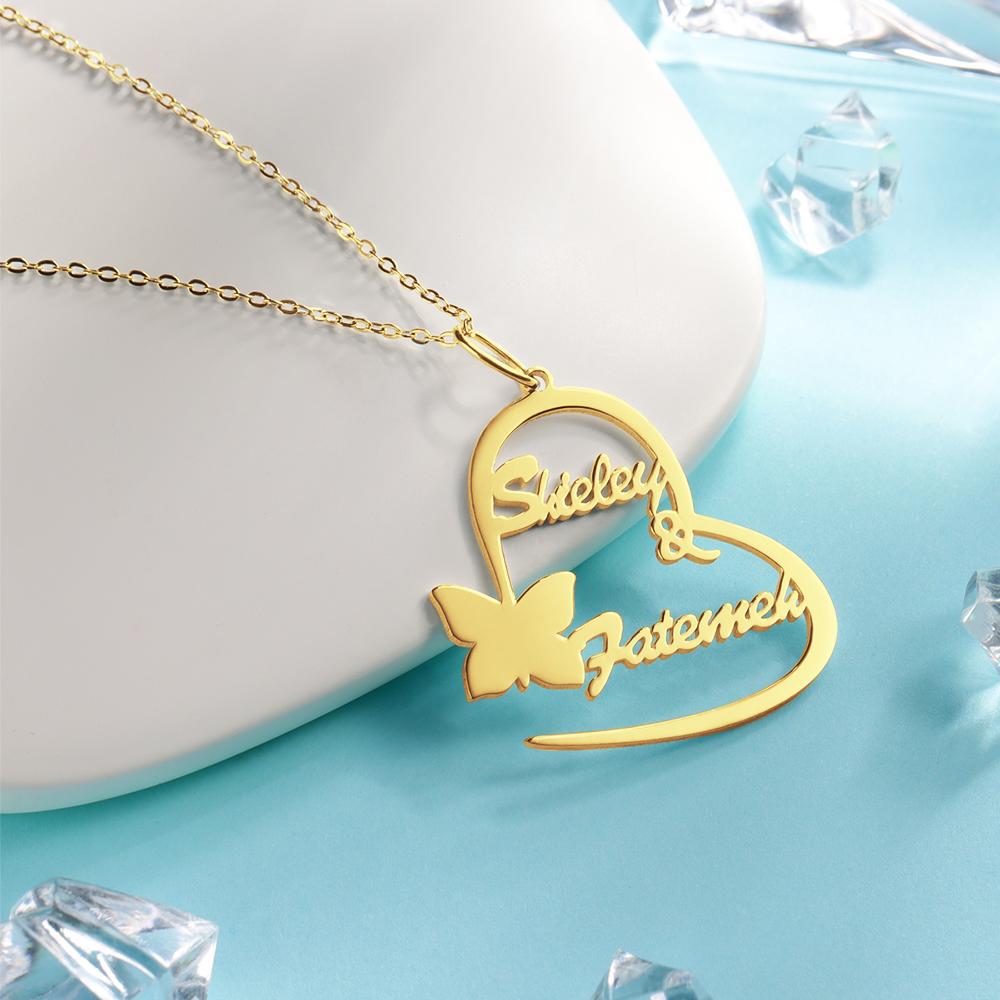 aakip™-Custom Name Necklace Couple's Necklace Heart-shaped with Little Butterfly
