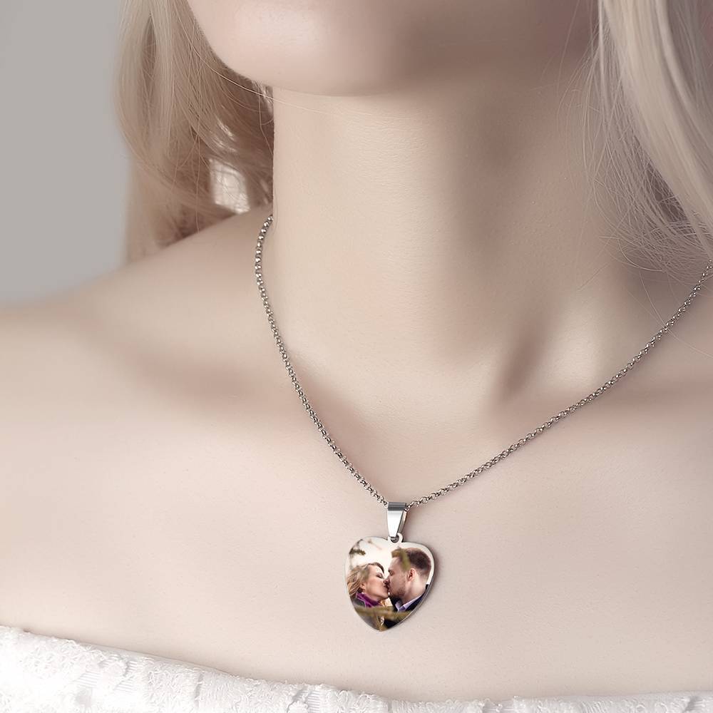 aakip™-Stainless Steel Photo Heart Tag Necklace Engraved Pendant