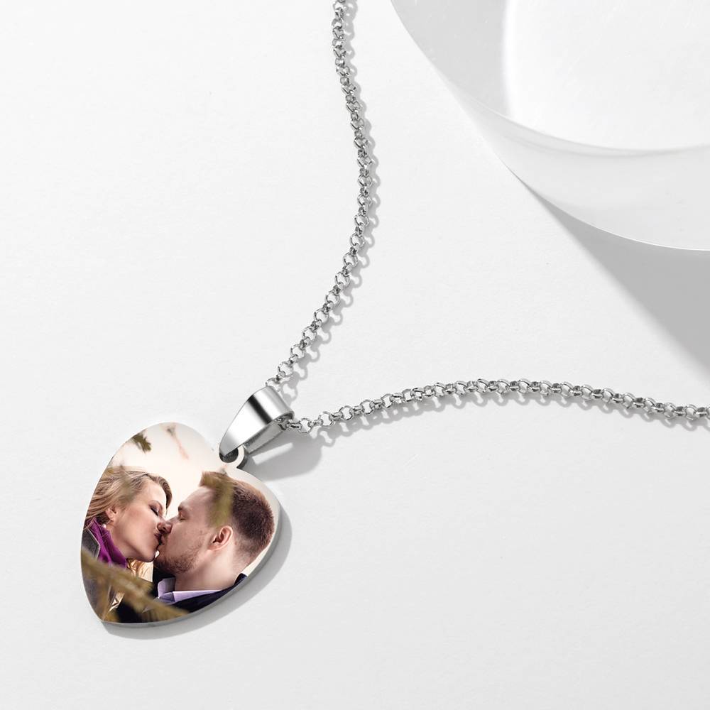 aakip™-Stainless Steel Photo Heart Tag Necklace Engraved Pendant
