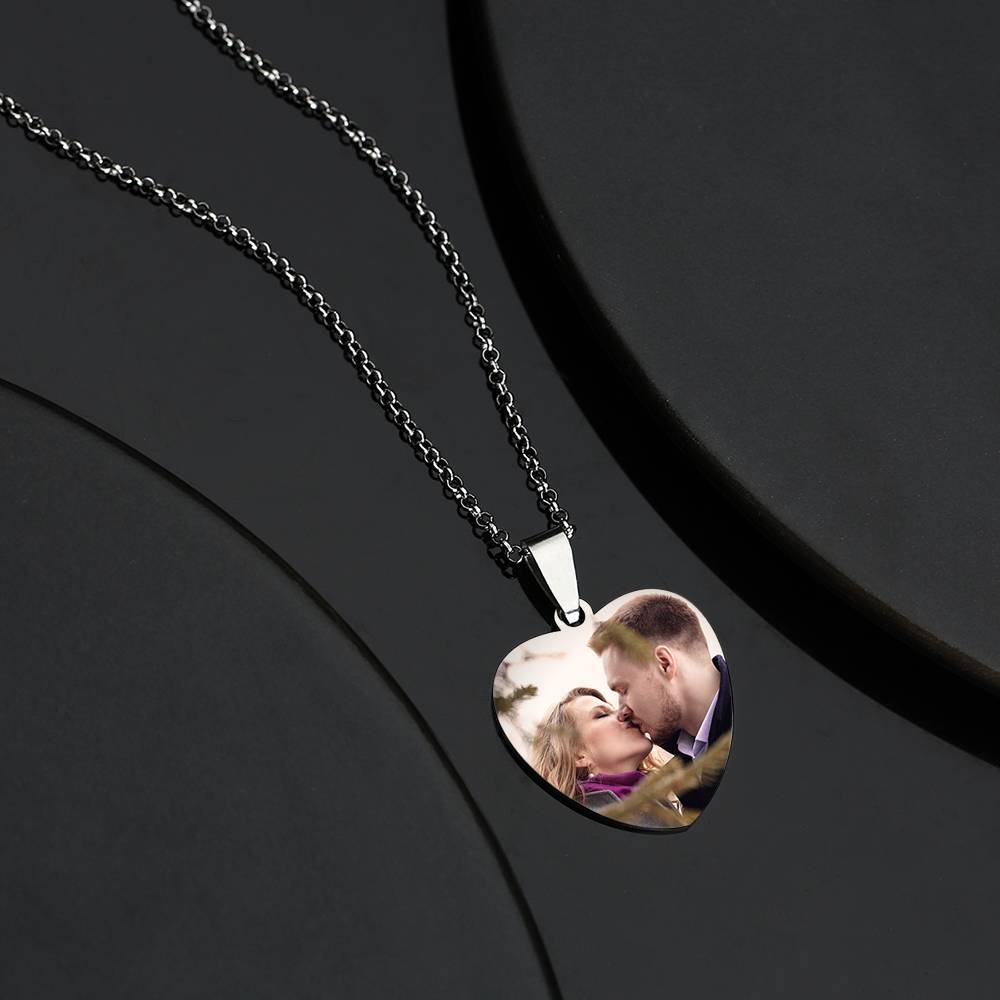aakip™-Stainless Steel Photo Heart Tag Necklace Engraved Pendant