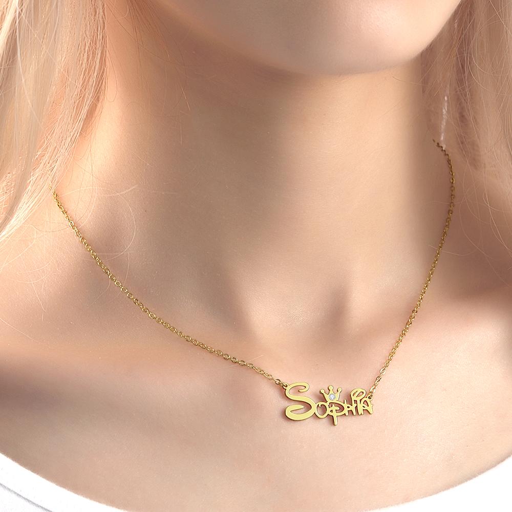 aakip™-Custom Name Necklace Disney Princess Necklace With Crown