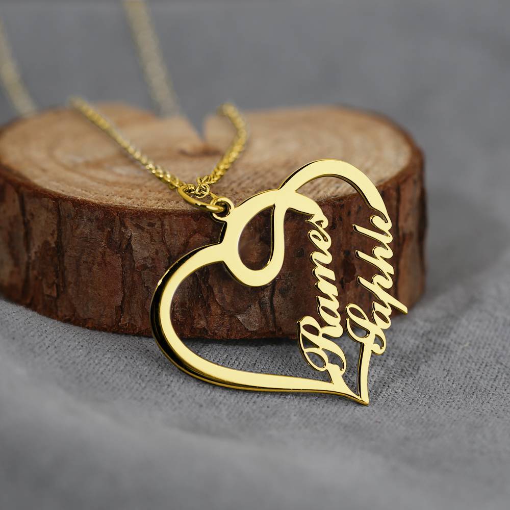 aakip™-Overlapping Heart Two Name Necklace Nameplates Necklace For Her