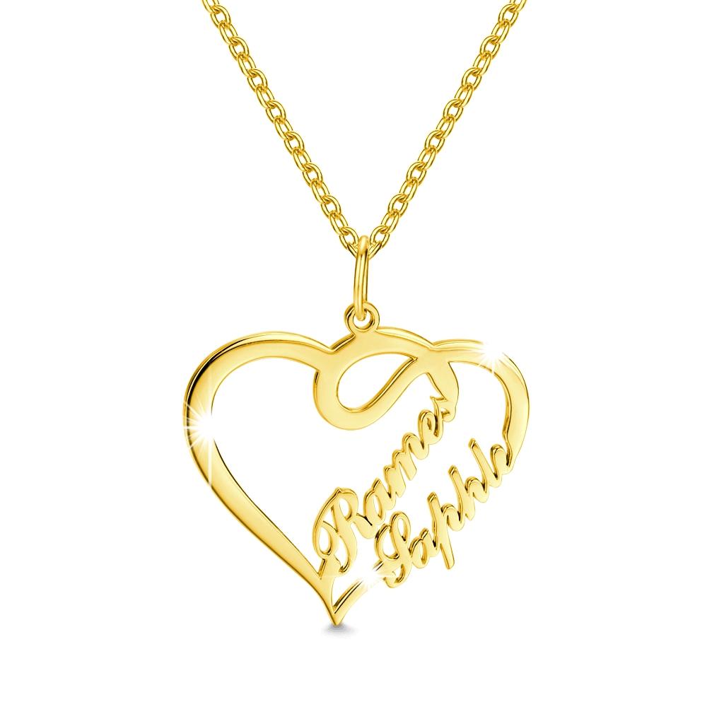 aakip™-Overlapping Heart Two Name Necklace Nameplates Necklace For Her
