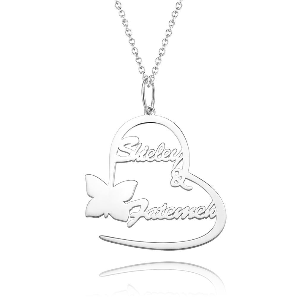 aakip™-Custom Name Necklace Couple's Necklace Heart-shaped with Little Butterfly