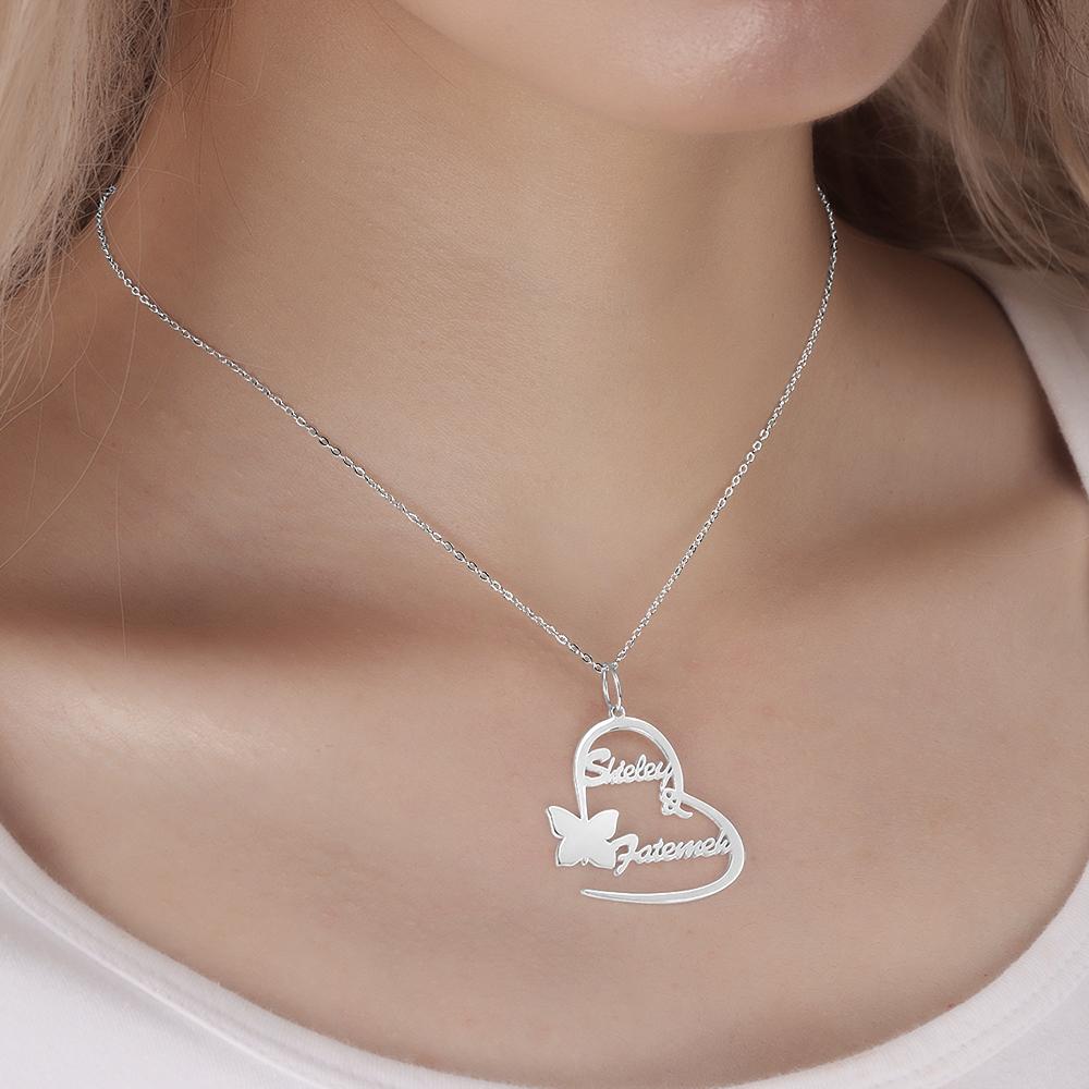 aakip™-Custom Name Necklace Couple's Necklace Heart-shaped with Little Butterfly