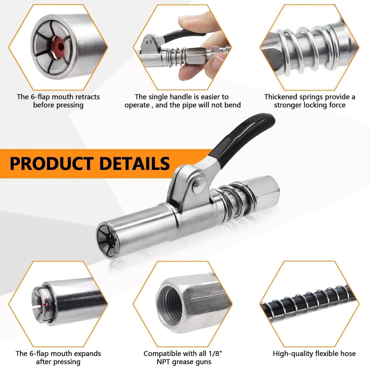aakip™-🎁2024 New Year Hot Sale🎁Strong Lock on Grease Couplers with Spring Flex Hose