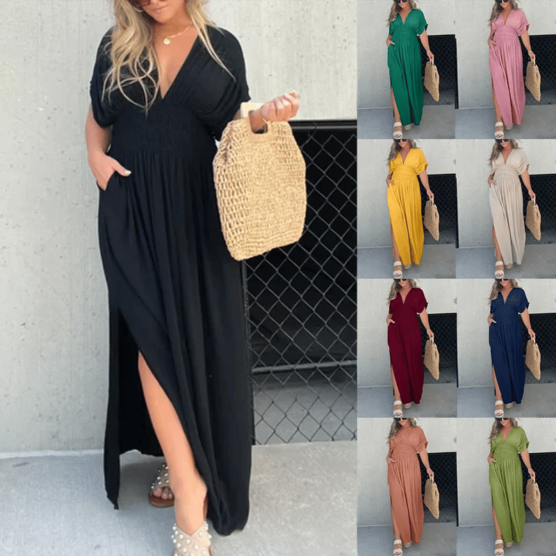 aakip™-NEW IN 💗 SLIT V-NECK EFFORTLESS MAXI LONG DRESS